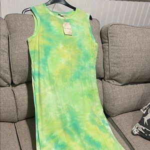 Hem & Thread Green and Yellow Tie-Dye Dress